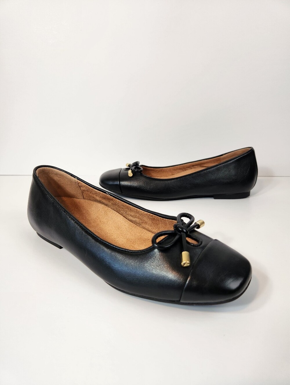 Vionic Klara Black Ballet Flats with Bow Accent Square Toe Sz 6